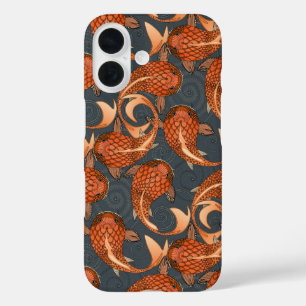 paisley fish dark grey iPhone 16 case