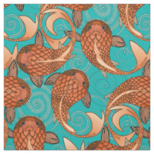 paisley fish turquoise fabric