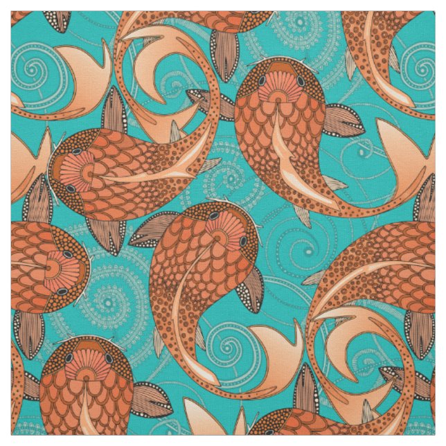paisley fish turquoise fabric (Swatch)