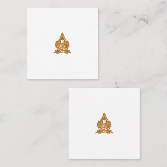 Paisley Floral Art • Orange Boho Decor Square Business Card (Front/Back)