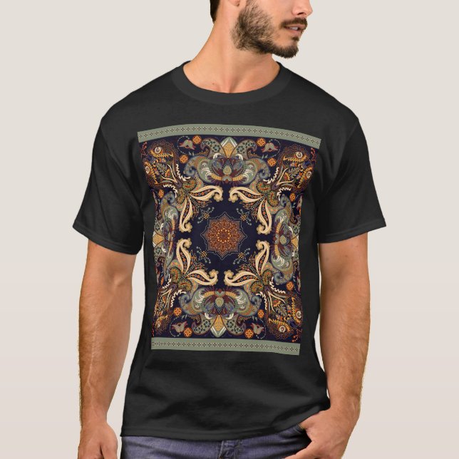 Paisley Floral: Batik Shawl Elegance. T-Shirt (Front)