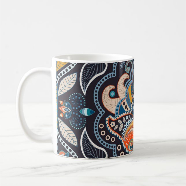 Paisley Floral: Dark Indian Pattern Coffee Mug (Left)