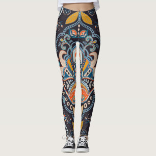 Paisley Floral: Dark Indian Pattern Leggings