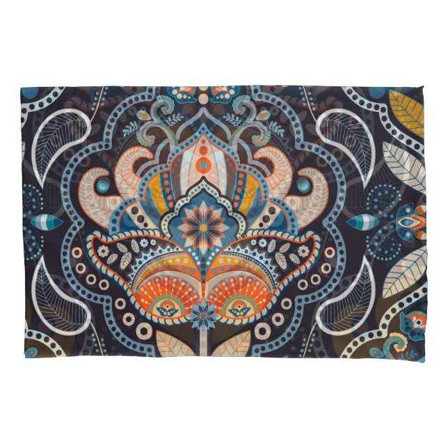 Paisley Floral: Dark Indian Pattern Pillowcase (Front)