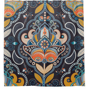 Paisley Floral: Dark Indian Pattern Shower Curtain