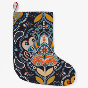 Paisley Floral: Dark Indian Pattern Small Christmas Stocking