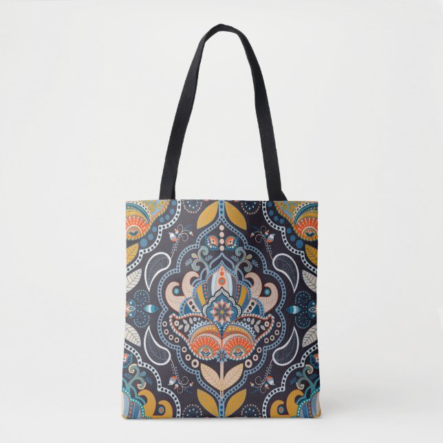 Paisley Floral: Dark Indian Pattern Tote Bag (Front)