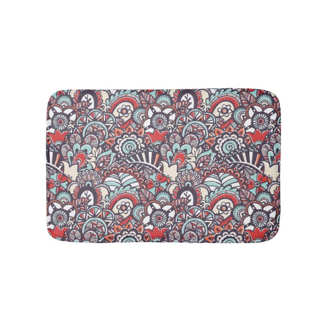 Paisley Floral Doodle Pattern Bath Mat (Front)