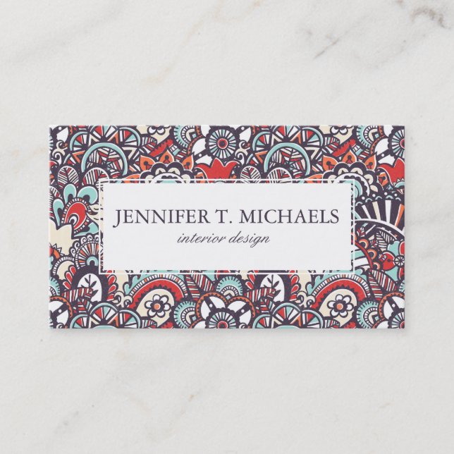 Paisley Floral Doodle Pattern Business Card (Front)