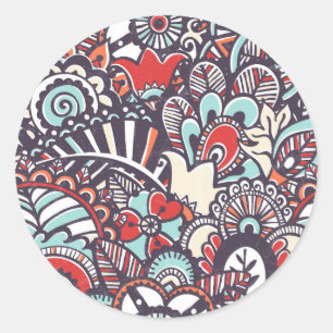 Paisley Floral Doodle Pattern Classic Round Sticker