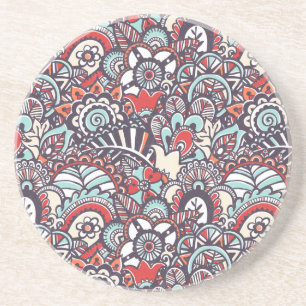 Paisley Floral Doodle Pattern Coaster