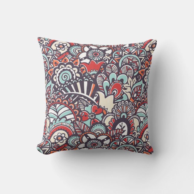 Paisley Floral Doodle Pattern Cushion (Front)
