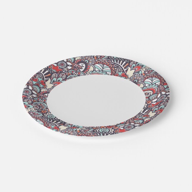 Paisley Floral Doodle Pattern Paper Plate (Angled)
