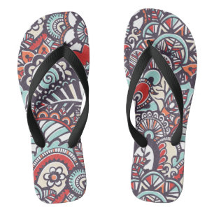Paisley Floral Doodle Pattern Thongs