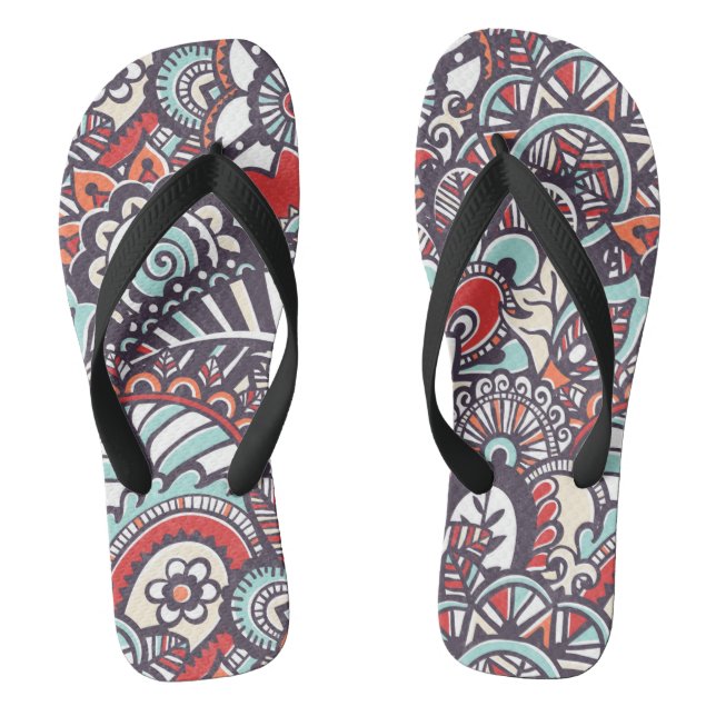 Paisley Floral Doodle Pattern Thongs (Footbed)