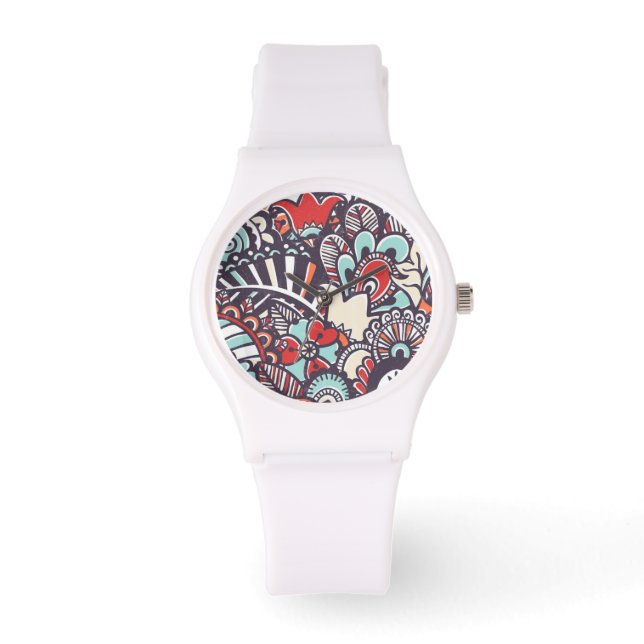 Paisley Floral Doodle Pattern Watch (Front)