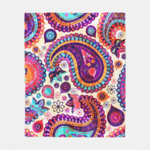 Paisley Floral Indian Seamless Ornament Fleece Blanket