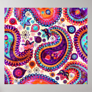 Paisley Floral Indian Seamless Ornament Poster