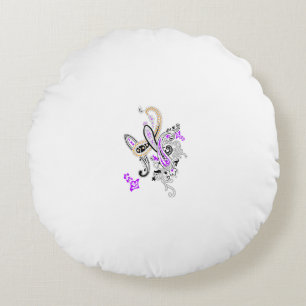 Paisley Floral Motif – Boho White Purple Orange Round Cushion