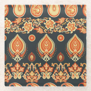 Paisley Floral: Oriental Ethnic Seamless Glass Coaster