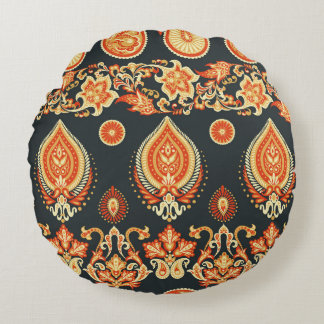 Paisley Floral: Oriental Ethnic Seamless Round Cushion