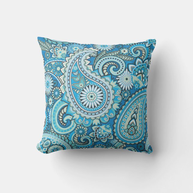 Paisley Floral Pattern Blue Cushion (Front)