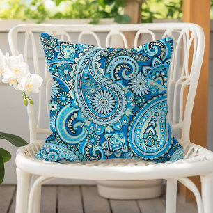 Paisley Floral Pattern Blue Cushion
