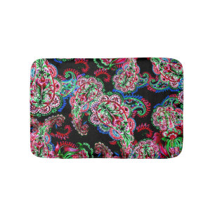 Paisley Floral Pattern, Ethnic Background. Bath Mat