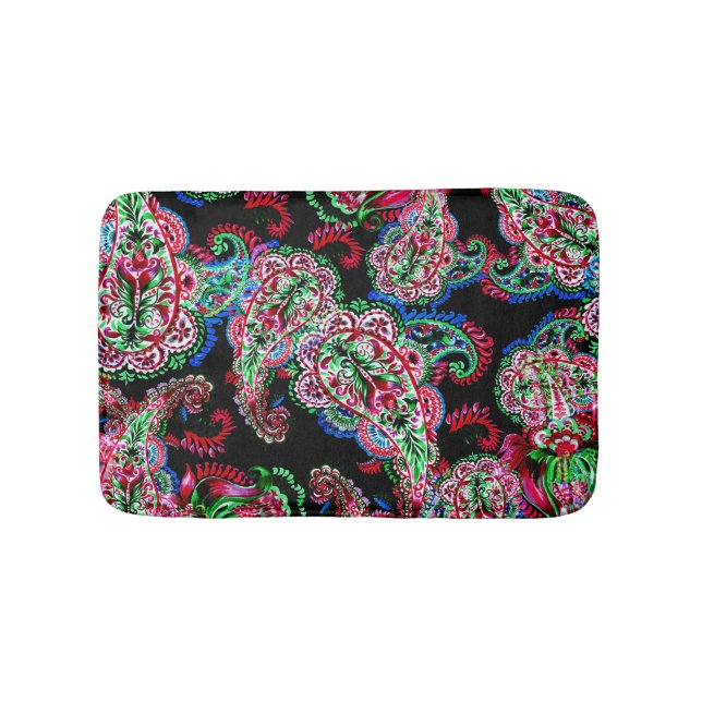 Paisley Floral Pattern, Ethnic Background. Bath Mat (Front)