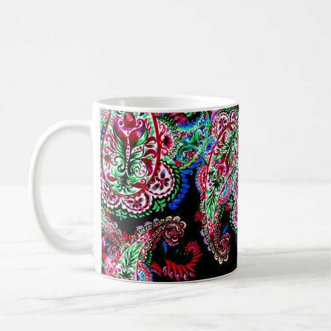 Paisley Floral Pattern, Ethnic Background. Coffee Mug (Left)