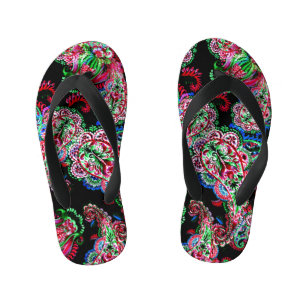 Paisley Floral Pattern, Ethnic Background. Kid's Thongs