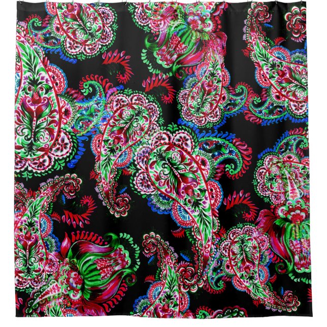 Paisley Floral Pattern, Ethnic Background. Shower Curtain (Front)