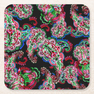 Paisley Floral Pattern, Ethnic Background. Square Paper Coaster