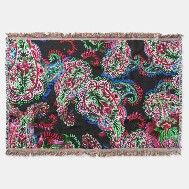 Paisley Floral Pattern, Ethnic Background. Throw Blanket (Front)