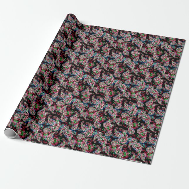 Paisley Floral Pattern, Ethnic Background. Wrapping Paper (Unrolled)