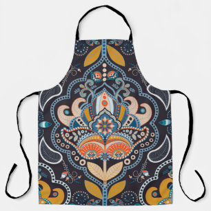 Paisley floral seamless pattern. Dark backdrop wit Apron