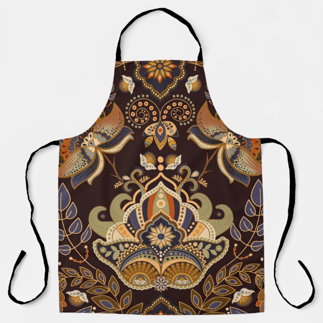 Paisley floral seamless pattern. Dark backdrop wit Apron (Front)