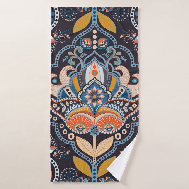 Paisley floral seamless pattern. Dark backdrop wit Bath Towel (Bath Towel)