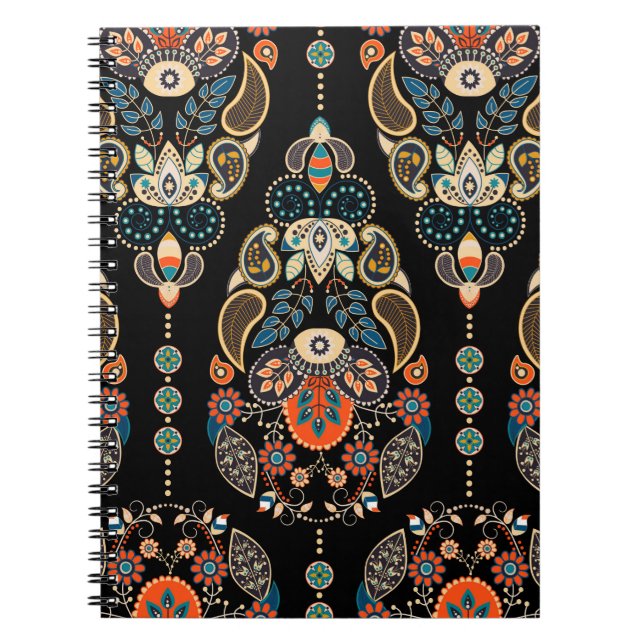 Paisley floral seamless pattern. Dark backdrop wit Notebook (Front)