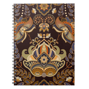Paisley floral seamless pattern. Dark backdrop wit Notebook