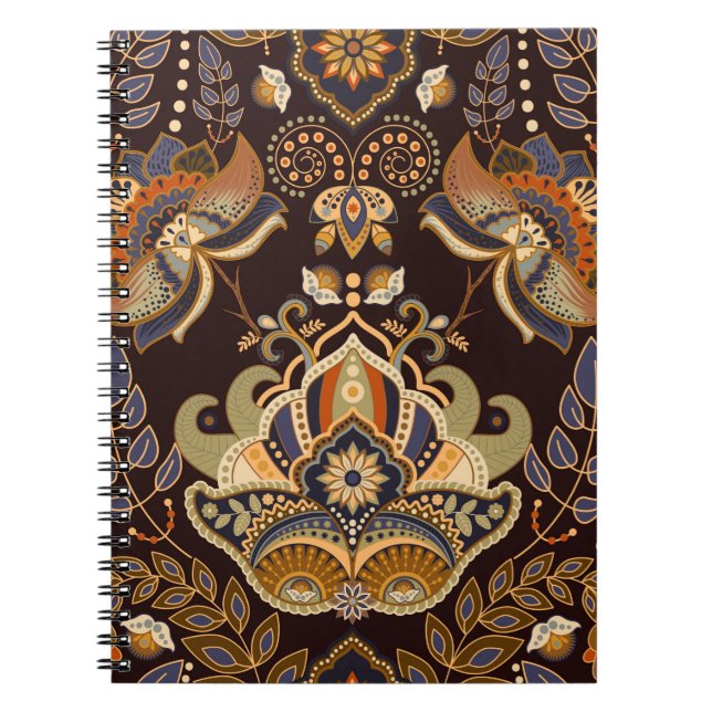 Paisley floral seamless pattern. Dark backdrop wit Notebook (Front)