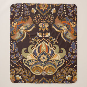 Paisley floral seamless pattern. Dark backdrop wit Sherpa Blanket
