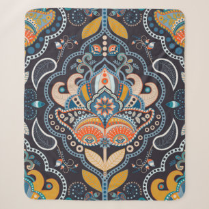 Paisley floral seamless pattern. Dark backdrop wit Sherpa Blanket