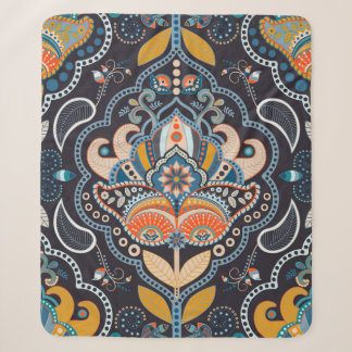 Paisley floral seamless pattern. Dark backdrop wit Sherpa Blanket