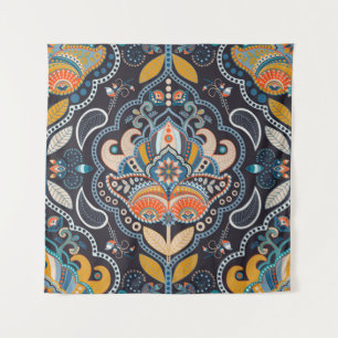 Paisley floral seamless pattern. Dark backdrop wit Tapestry