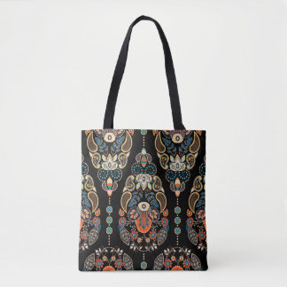Paisley floral seamless pattern. Dark backdrop wit Tote Bag