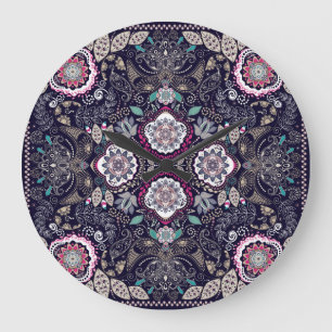 Paisley floral, square pocket design. large clock
