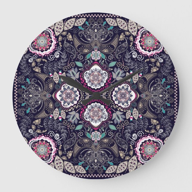 Paisley floral, square pocket design. large clock (Front)