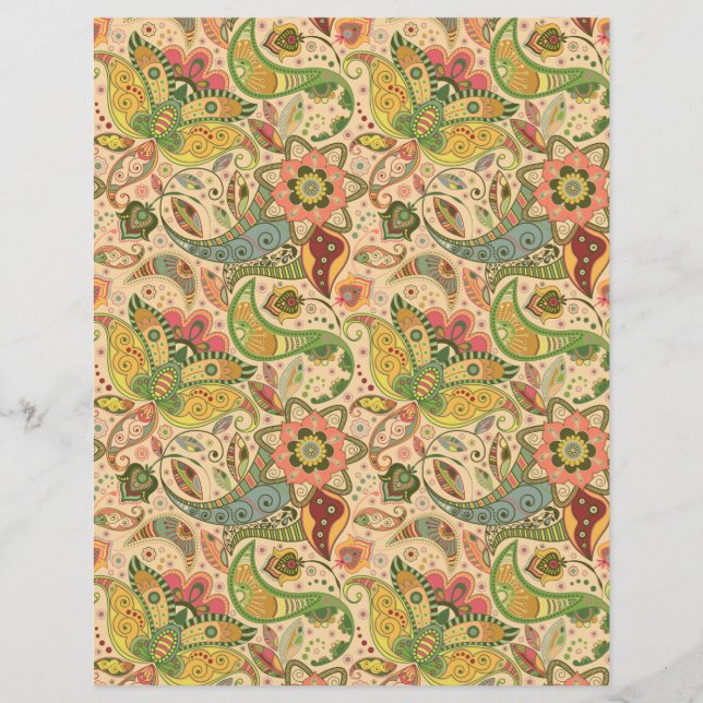 Paisley Flower Scrapbook Paper | Vibrant Floral  (Front)
