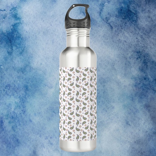 Paisley Flowers Dots Green Pink Purple Pattern 710 Ml Water Bottle (A water bottle with a paisley pattern done in pink, green, blue & purple.)